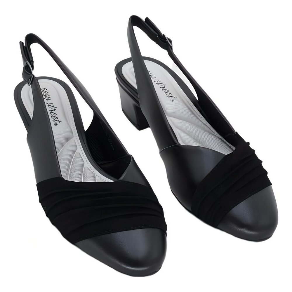 Easy Street Bates Slingback Black Block Heel Pumps 9 wide